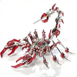 콜로세임 스콜피온 3D 메탈 퍼즐 모델 도구가 포함된 DIY 기계식 스콜피온 챌린지 빌딩 키트 남성 멋진 책상 장식 또는 3D 빌딩 애호가 선물(빨간색)