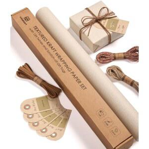 비탈리자르트 텍스처 포장지 세트 17인치 롤 트윈 리본 & 태그 매우 두꺼운 올인원 뉴트럴 베이지 크래프트 크리스마스 선물 랩 생일 베이비샤워 웨딩 공예 빈티지 미니멀리스트 집들이 플라워