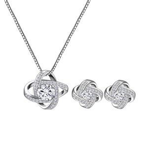 여성 AMYJANE 신부 주얼리 세트 - 크리스탈 큐빅 지르코니아 러브 매듭 목걸이 스터드 귀걸이 결혼식 신부 들러리 선물세트 우아한 CZ 주얼리 세트