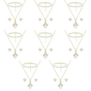 결혼식 위한 OTTFF 신부 들러리 주얼리 세트 1-4-6-8 세트 18k 골드/로즈 골드/실버 도금 진주 목걸이 귀걸이 팔찌 세트 결혼 파티 의상 악세사리 여성 선물