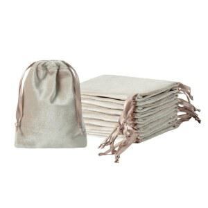 QIANF 12개 가벼운 샴페인 벨벳 드로스트링 가방 3x4인치 광택 작은 벨벳 천 선물 가방 보관 결혼식 파티용 주얼리 파우치 크리스마스 선물용