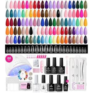 UV 라이트가 포함된 비틀스 젤네일 폴리쉬 키트 - 35가지 색상 젤네일 288개 아몬드 네일팁 88개 네일 키트 TPO&HEMA 프리 베이스 매트 / 광택 / 글리터 탑 코트 DIY 네일 용품 여성 선물