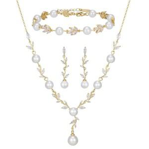 신부 여성 위한 스위트브 주얼리 세트 큐빅 지르코니아 진주 신부 귀걸이 목걸이 팔찌 세트 웨딩 프롬을 위한 신부 주얼리 세트