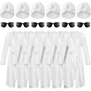 하이샌디 18피스 신부 들러리 로브 세트 긴 와플 기모노 로브와 목욕 타월 선글라스 신부 로브 팀 신부 파티용