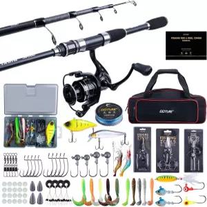 고투어 낚싯대와 릴 콤보 풀 스타터 키트와 캐리어 백이 포함된 빨간색 텔레스코픽 낚싯대 베이스 송어를