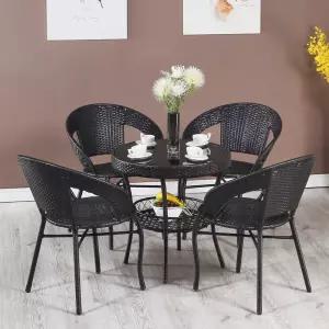 발코니 라탄 테이블 의자 강화유리 상판 2세트