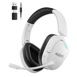 PC PS5 PS4용 NUBWO 무선 게이밍 헤드셋 게임 휴대폰에 동시에 연결(2.4GHz + 블루투스) 3가지 EQ 모드 50H 배터리 마이크가 장착된 가벼운 접이식 헤드폰 흰색 화이트/블랙