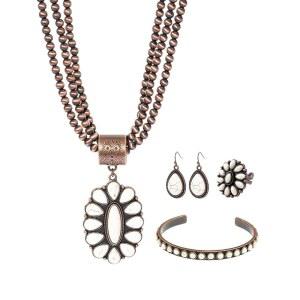 TOPACC 나바호 진주 목걸이 여성 서양 장신구 세트 귀걸이 링 카우걸 악세사리 포함