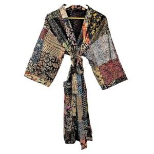 라지부미 여성 기모노 로브 핸드메이드 실크 파톨라 칸타 퀼트 바디 워머 코트 롭 패치워크 오버코트 자켓