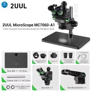 2UUL MC7060-A1 정밀 삼안 현미경 7-60배율 줌 LED 조명 포함 마더보드 PCB 부품 수리 도구