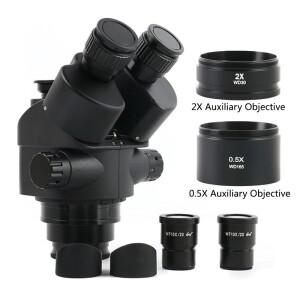 연속 줌 동시 초점 삼안 스테레오 현미경 헤드, WF10X20mm 접안 렌즈, 0.5X 2X 바로우 3.5X-90X