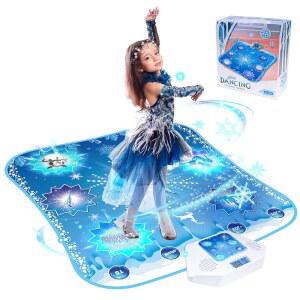 여자 아이들을 위한 냉동 장난감 댄스 매트 - 어린이용 무선 블루투스 전자 댄스 매트 LED 뮤지컬 매트 댄스 플로어 매트 생일 크리스마스 선물 3 5 7 9 10세 이상 남아를 위한 선물