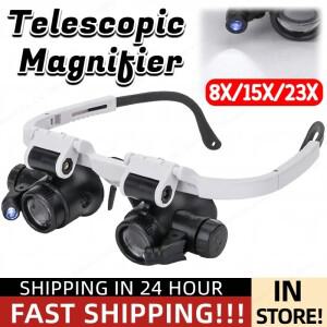 시계 보석 수리용 확대경 LED 라이트 헤드 마운트 헤드밴드 조절 가능한 안경 루페 렌즈 8X 15X 23X