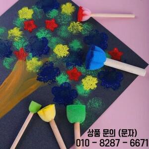 나무 손잡이가 있는 폼 스펀지 브러시 라운드 플라워 멀티 사이즈 페인팅 도구 14세 이상를위한 DIY 아크릴