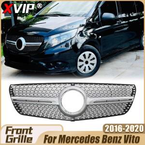 XVIP 크롬 실버 다이아몬드 스타일 프론트 범퍼 그릴 레이싱 어퍼 (메르세데스 벤츠 비토 2016-20 튜닝 액