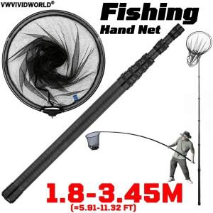 VWVIVIDWORLD 휴대용 탄소 섬유 접이식 뜰채, 초경량, 초내구성, 1.8m-3.45m 확장, 캐치 네트