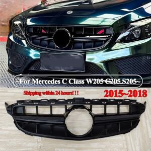 C63S 스타일 메르세데스 벤츠 C 클래스 W205 C180 2015-2018 앞 범퍼 그릴 블랙 바디 키트 튜닝