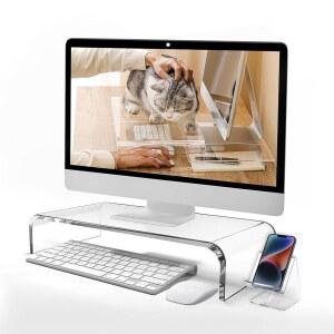 KMANDLU 프리미엄 아크릴 모니터 스탠드 초광각 투명 컴퓨터 라이저 20