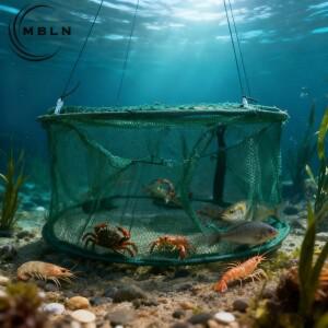 접이식 낚시 트랩 50cm 자동 팝업 물고기 새우 게 그물, 5개 입구 미끼 (강, 호수, 바다