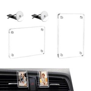 허그윗 자동차 포토 통풍구 홀더 2개, 3.5 x 2.4 인치 아크릴 액자 대시보드 에어 그릴 클립, 흡착 카드 실내 디스플레이 고정 장식(투명)