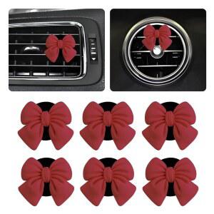 6PCS 레드 보우 자동차 통풍구 클립, 귀엽고 스타일리시한 에어 클립은 수직 또는 수평 그릴을 위한 장식, 대부분의 차량을 에스테틱 스터핑 클립온 액세서리(빨간색)