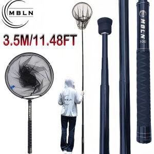 MBLN 3.5m 카본 파이버 낚시 랜딩 네트, 텔레스코픽 핸들, 44cm 접이식, 헤드, 록 피싱
