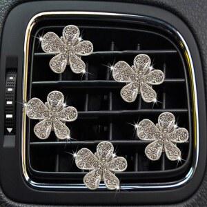 LARDROK 5개 자동차 통풍구 클립, 블링 플라워 방향제 클립 귀여운 장식, 디퓨저 라인스톤 실내 장식 참 액세서리