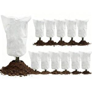 EAONE 12 팩 식물 커버 동결 보호 32x47인치 야외 식물용 겨울 서리 천 재사용가능 담요 추운 태양 조류 곤충 예방을 위한 끈 가방 흰색