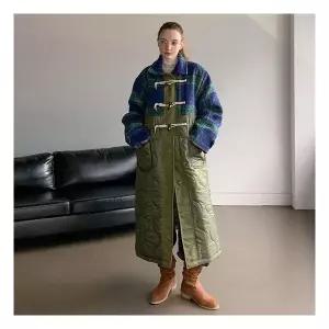 바스카라 체크 믹스 퀼팅 롱 더플 코트 253043