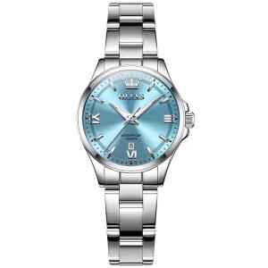 여성 OLEVS 스테인리스 스틸 시계 고급 실버 여성 시계 데이트 방수 아날로그 쿼츠 앙증맞은 여성 시계 흰색 화이트 / 핑크 분홍색 / 블루 / 퍼플 다이얼