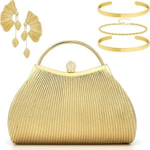 퀸레이 3종 골드 클러치 지갑 세트 이브닝 백 주얼리 크리스마스 결혼식 무도회 및 파티를 위한 포멀