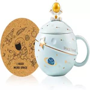 얄럭키 카와이 우주비행사 컵 공간 엠보싱 플래닛 머그 귀여운 세라믹 커피 차 우유 에스테틱 룸 장식