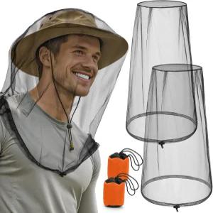 PMxary 2팩 프리미엄 모기장 드로스트링 포함 통기성 초대형 벌레망 남녀용 모기망 모자 모자용 유니버설