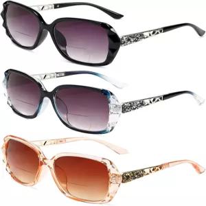 루통렌즈 여성용 오버사이즈 바이포컬 선글라스 클래식 리딩 3팩 UV400 선 리더 안경 메탈 스프링