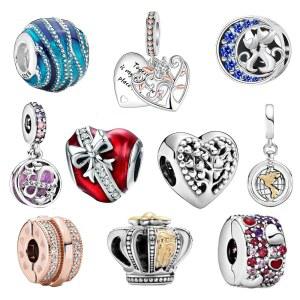 아발릴스 10팩 부적 세트 925 스털링 실버 핏 팔찌 및 목걸이 펜던트 구슬 여성 가족 친구를 위한 주얼리 선물