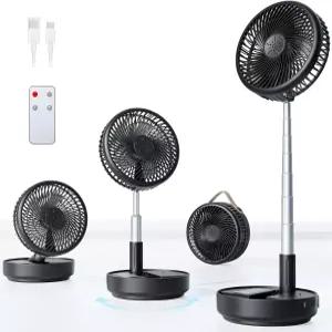 프라임러브 휴대용 진동 여행용 선풍기 10400mAh 배터리로 작동하는 충전식 USB 바닥 테이블 책상 리모컨