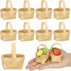 스토바자 20팩 파티용 손잡이가 달린 미니 직조 바구니 공예 장식 피크닉 웨딩 농가 부활절 장식용 작은