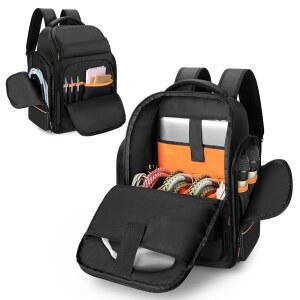 3개의 분리형 칸막이와 노트북 수납공간이 있는 Trunab DJ 케이블 백팩, 마이크용 컨트롤러 백, 음향 장비 및 악기