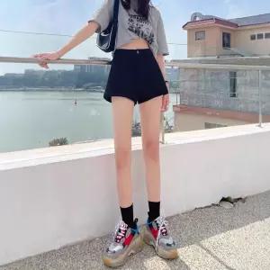 포뇨 팬츠 청 여사친 캐주얼 롤업 반바지 하이웨스트 슬림핏 A라인 핫팬츠 OPH1