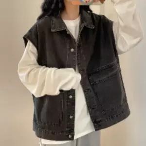 흑청 데님조끼 여성 오버핏 루즈핏 레이어드 청조끼 블랙 조끼 간절기