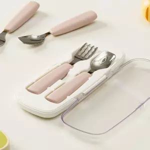 베베픽 스테인리스 어린이집 유아 수저 이유식 자기주도 스푼 포크 숟가락 세트 케이스포함