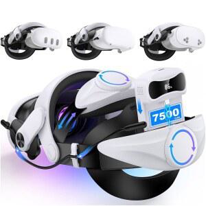 메타 퀘스트 3S / 3 2용 배터리가 장착된 헤드 스트랩 핏을 조절할 수 있는 2개의 조절가능 노브가 컴포 VR 악세사리 7500mah 배터리 팩이 엘리트 스트랩으로 3시간 연장된 플레이 시간을 제공합니다