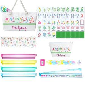 세나 아메리칸 마작 세트 160개 완비 타일 / 푸셔 휴대용 가방 주사위 칩 1.2인치 그린 백 멜라민 성인 마작을 위한 손 조각 패턴 초보자(클래식)