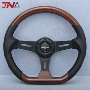 14인치 빈티지 우드 스타일 스티어링 휠 클래식 D형 스포츠 블랙 스포크