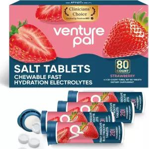 벤처 팔 츄어블 전해질 정제 80 카운트 고속 용해 무설탕 스틱 소금 텐 프리 - 빠른 수분 공급 야외 달리기