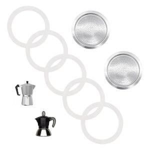 코아투키스 6컵 에스프레소 비아레티 커피 5개 필터 포트, 2개, 개스킷, 포트 알루미늄 스테인리스 모카 스토브탑 메이커 교체 개스킷