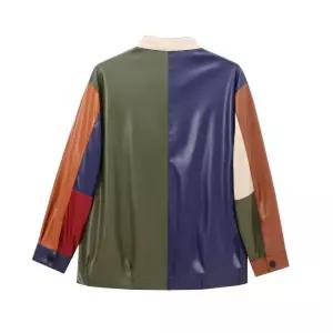 타노스여자 데일리룩 자켓 가죽 가을 스탠드 칼라 배색 KUK3