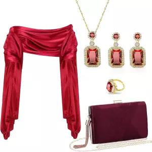 Jadive 여성용 이브닝 백 5개 새틴 숄 랩 주얼리 세트 웨딩 브라이덜 드레스용 귀걸이 반지 프롬 나이트