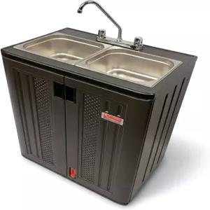 휴대용 싱크대 핸드워시 스테이션 온수 및 냉수가 포함된 듀얼 베이슨 손 씻기용 푸드 트럭 매점 또는