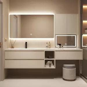 48인치 욕실 베니티 세트 모던 베니티에는 수납 측면 캐비닛이 있는 스마트 미러 메이크업 미러가 벽걸이